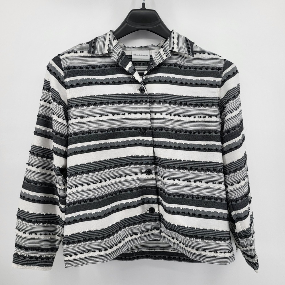 Alfred Dunner Petite Striped Textured‎ Button Up Shirt Jacket Women's 14P